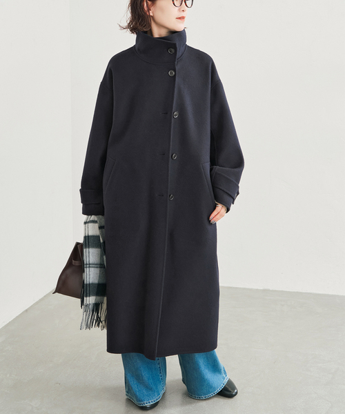 Spick & Span(スピックアンドスパン)の「スタンドカラーリバーロングコート(ノーカラーコート・レディース・チャコールグレー/ネイビー・38/36)」の17枚目の写真