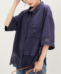 袖&裾レースデザインブラウス