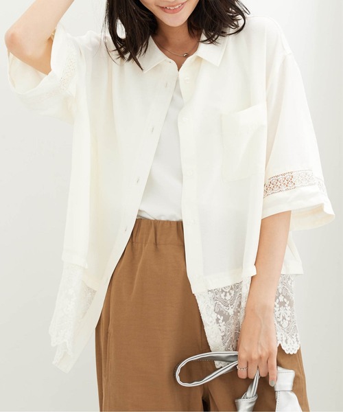 BELLUNA PLUS（ベルーナ）の「袖＆裾レースデザインブラウス（シャツ/ブラウス・レディース・ネイビー/アイボリー・LARGE/MEDIUM/X-LARGE）」の8枚目の写真