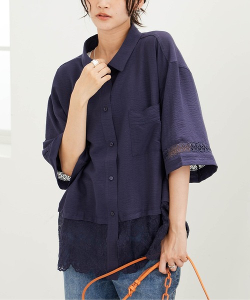 BELLUNA PLUS（ベルーナ）の「袖＆裾レースデザインブラウス（シャツ/ブラウス・レディース・ネイビー/アイボリー・LARGE/MEDIUM/X-LARGE）」の12枚目の写真