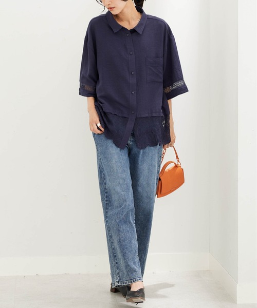 BELLUNA PLUS（ベルーナ）の「袖＆裾レースデザインブラウス（シャツ/ブラウス・レディース・ネイビー/アイボリー・LARGE/MEDIUM/X-LARGE）」の13枚目の写真