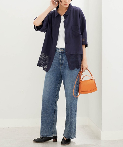 BELLUNA PLUS（ベルーナ）の「袖＆裾レースデザインブラウス（シャツ/ブラウス・レディース・ネイビー/アイボリー・LARGE/MEDIUM/X-LARGE）」の19枚目の写真