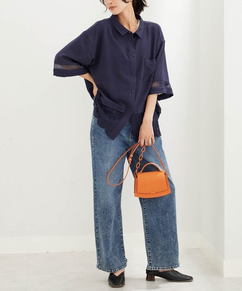 BELLUNA PLUS（ベルーナ）の「袖＆裾レースデザインブラウス（シャツ/ブラウス・レディース・ネイビー/アイボリー・LARGE/MEDIUM/X-LARGE）」の14枚目の写真