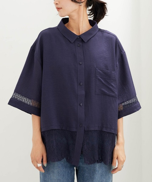 BELLUNA PLUS（ベルーナ）の「袖＆裾レースデザインブラウス（シャツ/ブラウス・レディース・ネイビー/アイボリー・LARGE/MEDIUM/X-LARGE）」の20枚目の写真