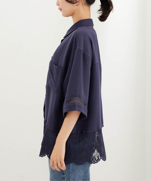BELLUNA PLUS（ベルーナ）の「袖＆裾レースデザインブラウス（シャツ/ブラウス・レディース・ネイビー/アイボリー・LARGE/MEDIUM/X-LARGE）」の21枚目の写真