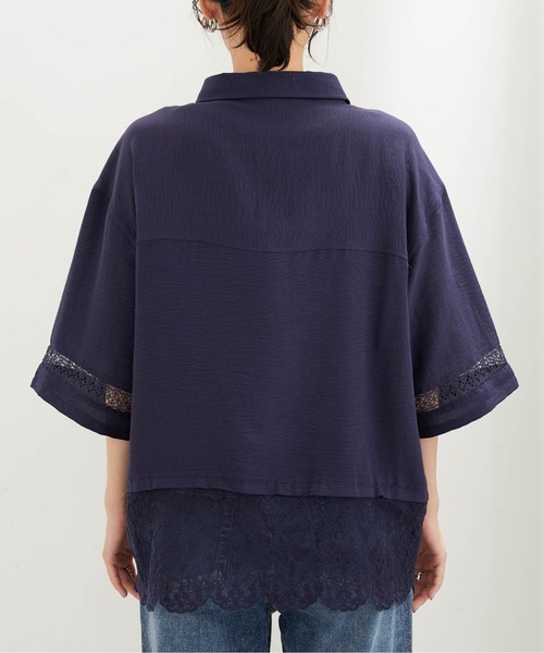 BELLUNA PLUS（ベルーナ）の「袖＆裾レースデザインブラウス（シャツ/ブラウス・レディース・ネイビー/アイボリー・LARGE/MEDIUM/X-LARGE）」の22枚目の写真