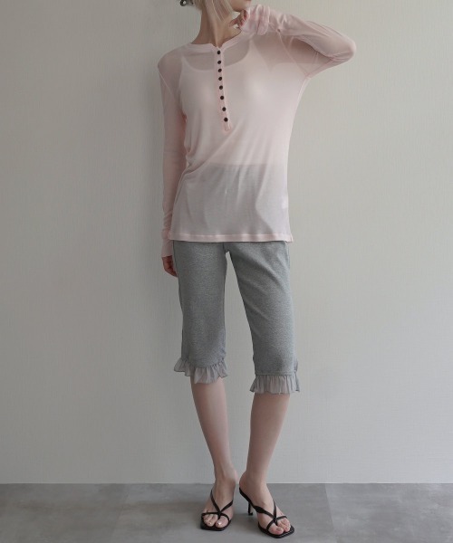 Rashik(ラシク)の「【Rashik】ヘンリーネックシアートップス(Tシャツ/カットソー・レディース・グレー/ホワイト/ブラック/ピンク・FREE)」の12枚目の写真