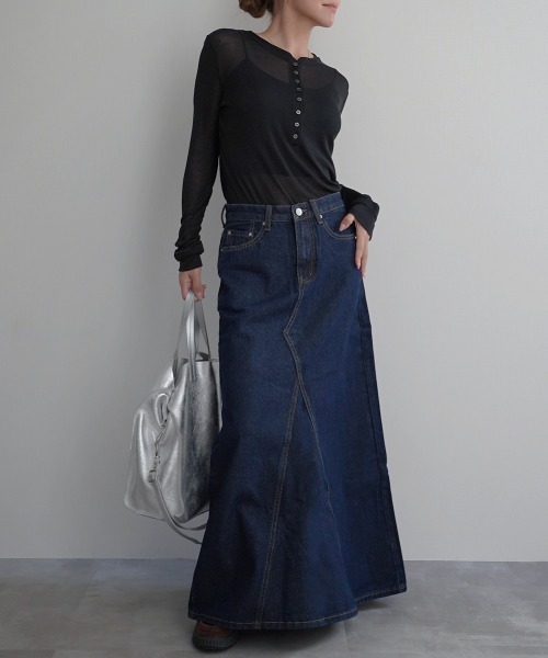 Rashik(ラシク)の「【Rashik】ヘンリーネックシアートップス(Tシャツ/カットソー・レディース・グレー/ホワイト/ブラック/ピンク・FREE)」の22枚目の写真
