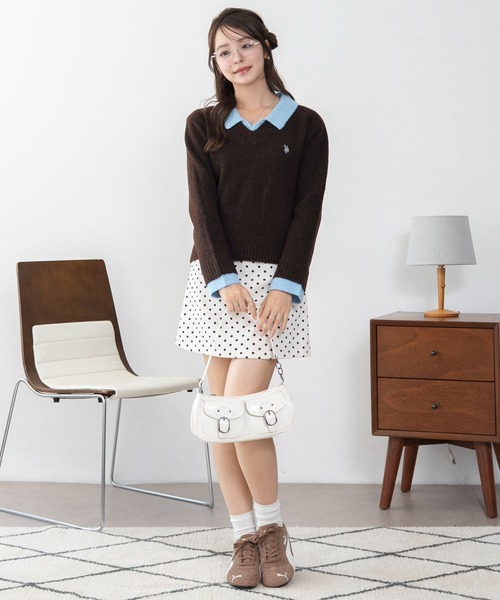 U.S. POLO ASSN.（ユーエスポロアッスン）の「∴WEGO/【26年秋冬新作】U.S.POLO ASSN.別注レイヤードニット（ニット/セーター・レディース・ライトピンク/ブラウン/ネイビー/ライトグレー・FREE）」の17枚目の写真