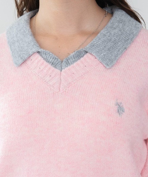 U.S. POLO ASSN.（ユーエスポロアッスン）の「∴WEGO/【26年秋冬新作】U.S.POLO ASSN.別注レイヤードニット（ニット/セーター・レディース・ライトピンク/ブラウン/ネイビー/ライトグレー・FREE）」の10枚目の写真
