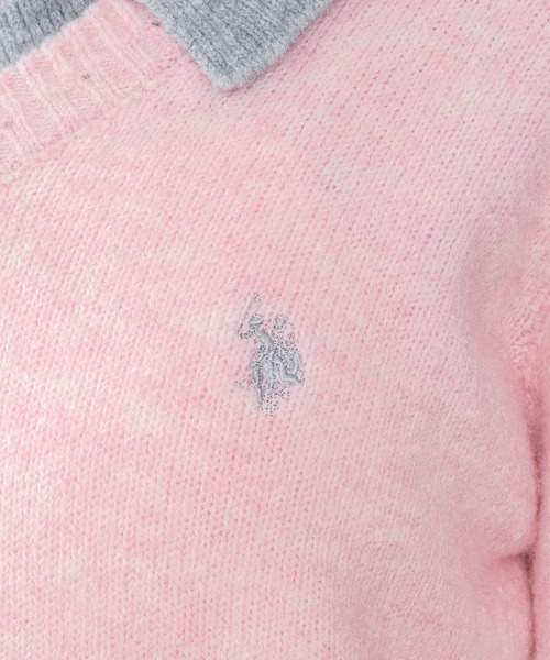 U.S. POLO ASSN.（ユーエスポロアッスン）の「∴WEGO/【26年秋冬新作】U.S.POLO ASSN.別注レイヤードニット（ニット/セーター・レディース・ライトピンク/ブラウン/ネイビー/ライトグレー・FREE）」の11枚目の写真