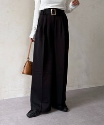 ベルト付きタックワイドスウェットパンツ