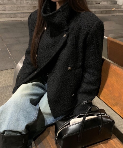 FAVORITO(ファヴォリート)の「スタンドカラーダブルブレストジャケット(その他アウター・レディース・ブラック/オフホワイト・F)」の14枚目の写真