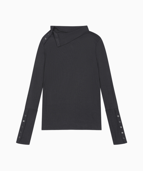 OHESHIO(オヘシオ)の「TWO-WAY BUTTON TURTLENECK T-SHIRT, CHARCOAL(Tシャツ/カットソー・レディース・その他・FREE)」の7枚目の写真