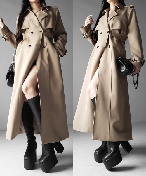 me+em select(ミームセレクト)の「【 2color 】ウエストマークレディロングトレンチコート / waistmark lady long trench coat(トレンチコート・レディース・ブラック/ベージュ・FREE)」の4枚目の写真