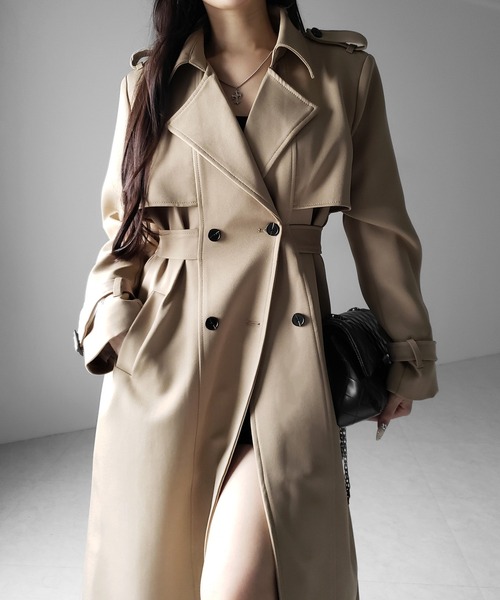 me+em select(ミームセレクト)の「【 2color 】ウエストマークレディロングトレンチコート / waistmark lady long trench coat(トレンチコート・レディース・ブラック/ベージュ・FREE)」の10枚目の写真