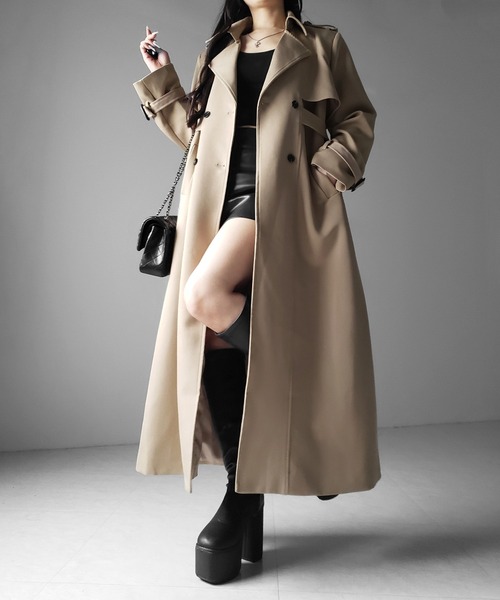 me+em select(ミームセレクト)の「【 2color 】ウエストマークレディロングトレンチコート / waistmark lady long trench coat(トレンチコート・レディース・ブラック/ベージュ・FREE)」の22枚目の写真