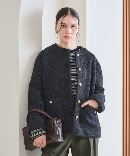 BEAUTY&YOUTH UNITED ARROWS(ビューティーアンドユースユナイテッドアローズ)の「【WEB限定】ナッピング ノーカラージャケット(ノーカラージャケット・レディース・ベージュ/ネイビー・S/M)」の1枚目の写真