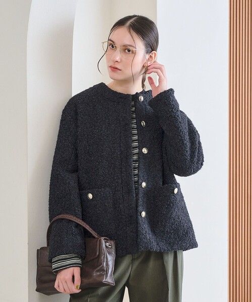 BEAUTY&YOUTH UNITED ARROWS(ビューティーアンドユースユナイテッドアローズ)の「【WEB限定】ナッピング ノーカラージャケット(ノーカラージャケット・レディース・ベージュ/ネイビー・S/M)」の12枚目の写真