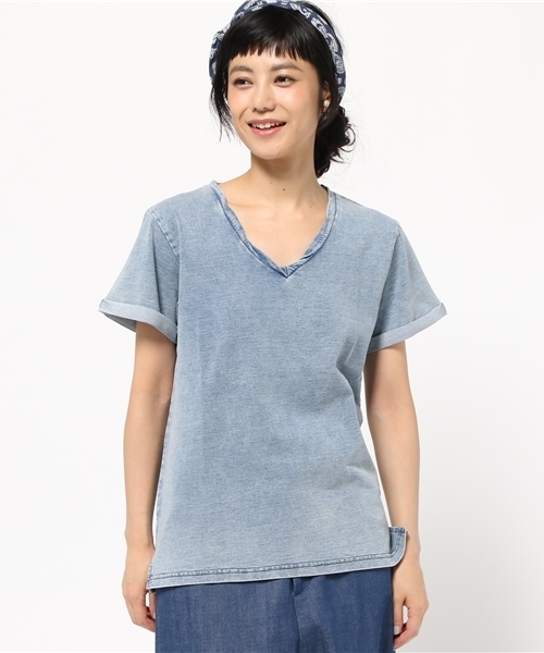 VENCEEXCHANGE（ヴァンスエクスチェンジ）の「インディゴケミカルVネックTシャツ（Tシャツ/カットソー・レディース・ブルー・MEDIUM）」の2枚目の写真