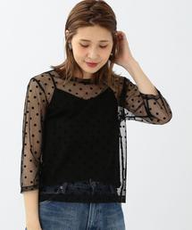 Another Edition | フロッキードットチュール8分袖プルオーバー/ AEBFC ﾌﾛｯｷｰ DOT TULLE  T(シャツ/ブラウス)