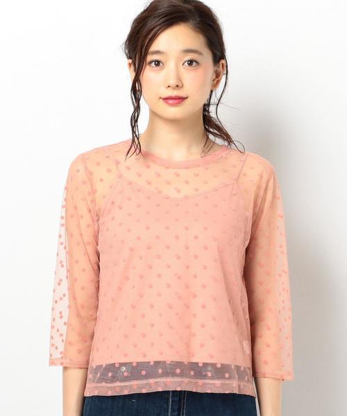 Another Edition（アナザーエディション）の「フロッキードットチュール8分袖プルオーバー/ AEBFC ﾌﾛｯｷｰ DOT TULLE  T◆（シャツ/ブラウス・レディース・ブラック/ピンク・FREE）」の4枚目の写真