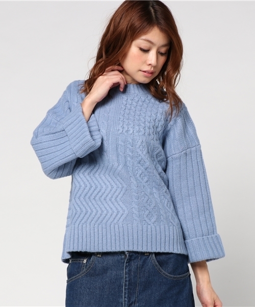 archives（アルシーヴ）の「ラム5G ケーブル編みプルオーバー（ニット/セーター・レディース・ベージュ/サックスブルー/オフホワイト・MEDIUM）」の11枚目の写真