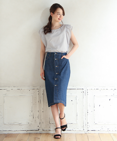 Honeys（ハニーズ）の「フロントボタンデニムスカート（デニム
