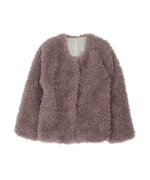 merry jenny（メリージェニー）の「ノーカラーエコファーコート（ブルゾン・レディース・ブラック/ピンク/ラベンダー・FREE）」の2枚目の写真