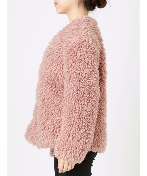 merry jenny（メリージェニー）の「ノーカラーエコファーコート（ブルゾン・レディース・ブラック/ピンク/ラベンダー・FREE）」の6枚目の写真