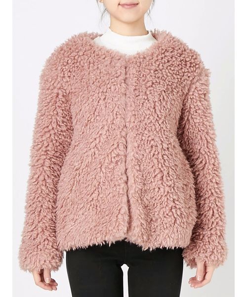 merry jenny（メリージェニー）の「ノーカラーエコファーコート（ブルゾン・レディース・ブラック/ピンク/ラベンダー・FREE）」の4枚目の写真