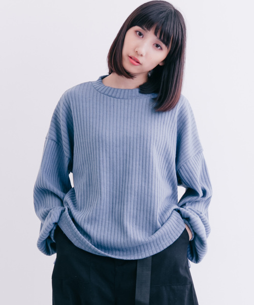 MERLOT（メルロー）の「バルーンスリーブリブニットプルオーバー0075（ニット/セーター・レディース・チェリーピンク/ブラック/ブルー/グレー・FREE）」の3枚目の写真