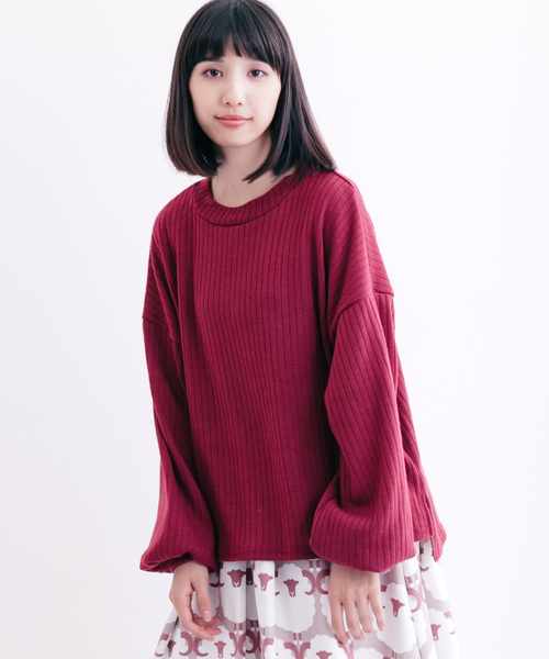 MERLOT（メルロー）の「バルーンスリーブリブニットプルオーバー0075（ニット/セーター・レディース・チェリーピンク/ブラック/ブルー/グレー・FREE）」の4枚目の写真