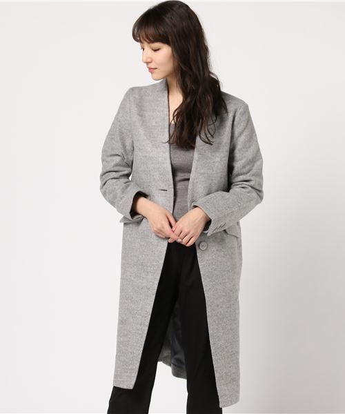 Honeys（ハニーズ）の「カラーレスコート（ノーカラージャケット・レディース・キャメル/杢グレー/ブラック/ピンク・L/LL/M）」の3枚目の写真