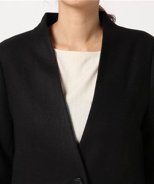 Honeys（ハニーズ）の「カラーレスコート（ノーカラージャケット・レディース・キャメル/杢グレー/ブラック/ピンク・L/LL/M）」の7枚目の写真