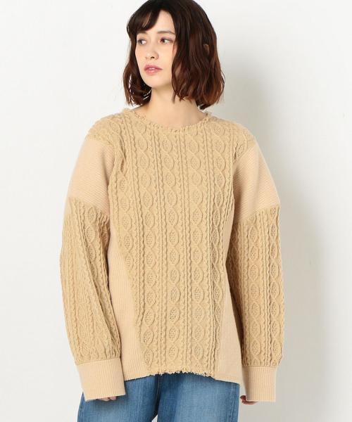 Another Edition（アナザーエディション）の「ケーブル×リブコンビPO（Tシャツ/カットソー・レディース・ライトグレー/ベージュ・FREE）」の2枚目の写真