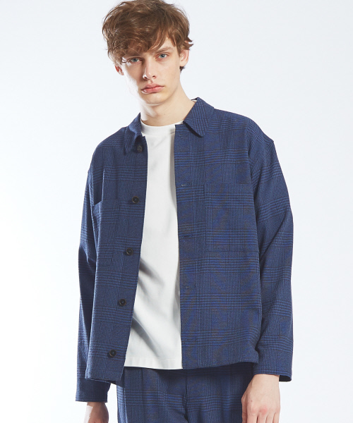 ABAHOUSE(アバハウス)の「【セットアップ対応】ブークレーグレンチェック シャツブルゾン(シャツ/ブラウス・メンズ・ベージュ/ネイビー・46/48)」の1枚目の写真