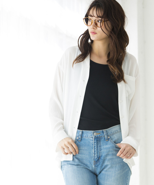 WEGO(ウィゴー)の「WEGO/シアー開襟ビッグシルエットシャツ(シャツ/ブラウス・レディース・ホワイト系その他4/ブラック/ホワイト/ブルー系その他4・FREE)」の2枚目の写真