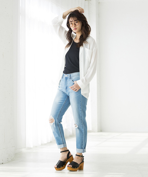 WEGO(ウィゴー)の「WEGO/シアー開襟ビッグシルエットシャツ(シャツ/ブラウス・レディース・ホワイト系その他4/ブラック/ホワイト/ブルー系その他4・FREE)」の22枚目の写真