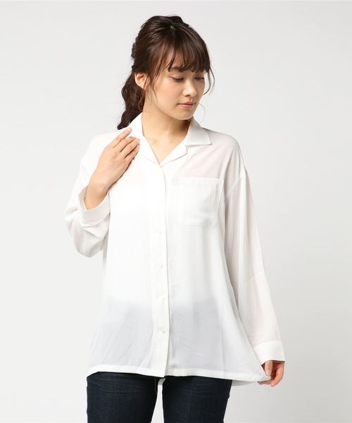 WEGO(ウィゴー)の「WEGO/シアー開襟ビッグシルエットシャツ(シャツ/ブラウス・レディース・ホワイト系その他4/ブラック/ホワイト/ブルー系その他4・FREE)」の9枚目の写真