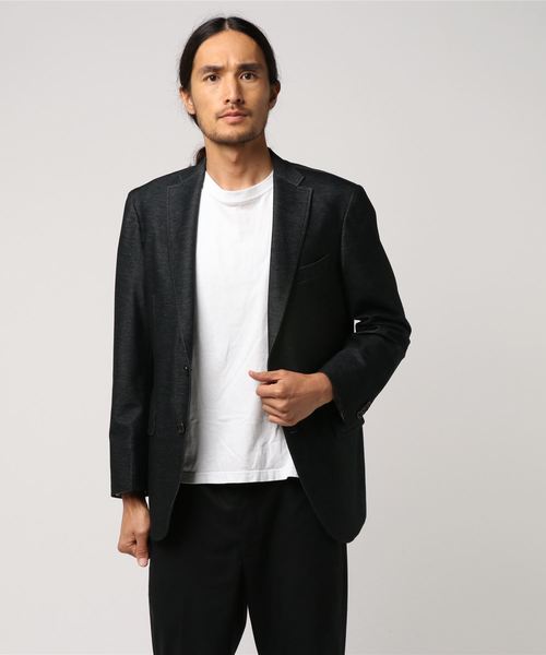 Taka Q タカキュー の タカキューメンズ Taka Q Men デニム調ストレッチセットアップジャケット 黒 スーツジャケット Wear