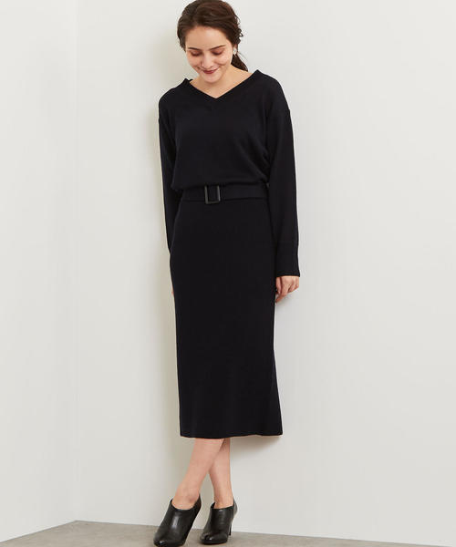 green label relaxing（グリーンレーベルリラクシング）の「[手洗い可能] KFC ニット SET UP ワンピース（ワンピース・レディース・ライトグレー/ネイビー/パープル・FREE）」の3枚目の写真