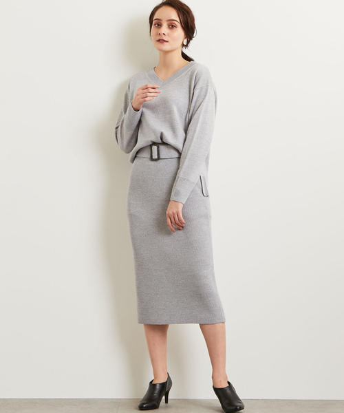 green label relaxing（グリーンレーベルリラクシング）の「[手洗い可能] KFC ニット SET UP ワンピース（ワンピース・レディース・ライトグレー/ネイビー/パープル・FREE）」の2枚目の写真