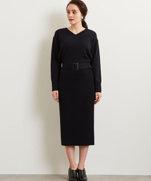 green label relaxing（グリーンレーベルリラクシング）の「[手洗い可能] KFC ニット SET UP ワンピース（ワンピース・レディース・ライトグレー/ネイビー/パープル・FREE）」の5枚目の写真