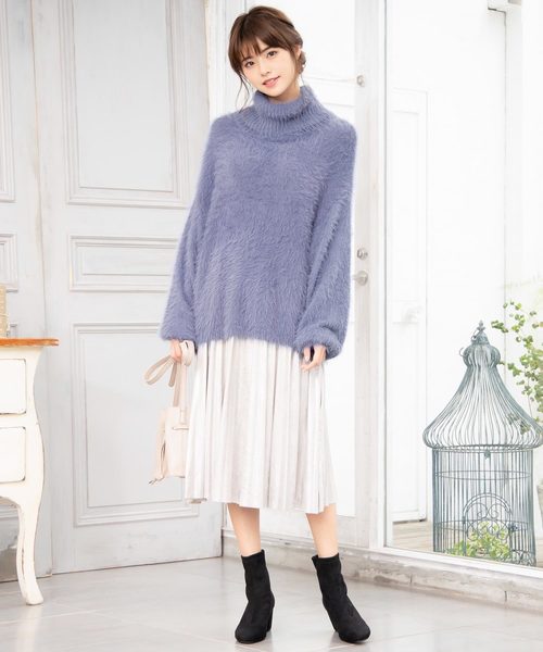 KOBE LETTUCE（コウベレタス）の「バルーンスリーブロングシャギータートルゆるニットトップス＊レディース/セーター[C3560]神戸レタス（ニット/セーター・レディース・ブルー/アイボリー/グレイッシュベージュ・FREE）」の8枚目の写真