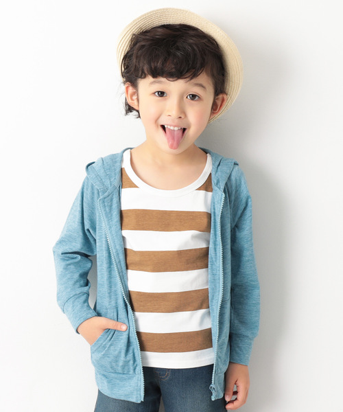 devirock（デビロック）の「UVカットジップアップパーカー（パーカー・キッズ・ブルー/ラベンダー/スミクロ/グリーン/イエロー/オレンジ/オートミール/杢グレー/グリーン系その他/ピンク・140cm/130cm/120cm/100cm/110cm/160cm/150cm/80ｃｍ/90cm）」の7枚目の写真