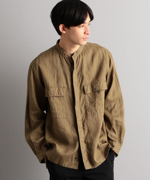 green label relaxing（グリーンレーベルリラクシング）の「SC フレンチリネン ミリタリーバンドシャツ（シャツ/ブラウス・メンズ・その他1/オフホワイト/ブラック/ベージュ/その他2・M/L/XL/S）」の3枚目の写真