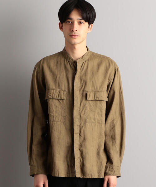 green label relaxing（グリーンレーベルリラクシング）の「SC フレンチリネン ミリタリーバンドシャツ（シャツ/ブラウス・メンズ・その他1/オフホワイト/ブラック/ベージュ/その他2・M/L/XL/S）」の7枚目の写真