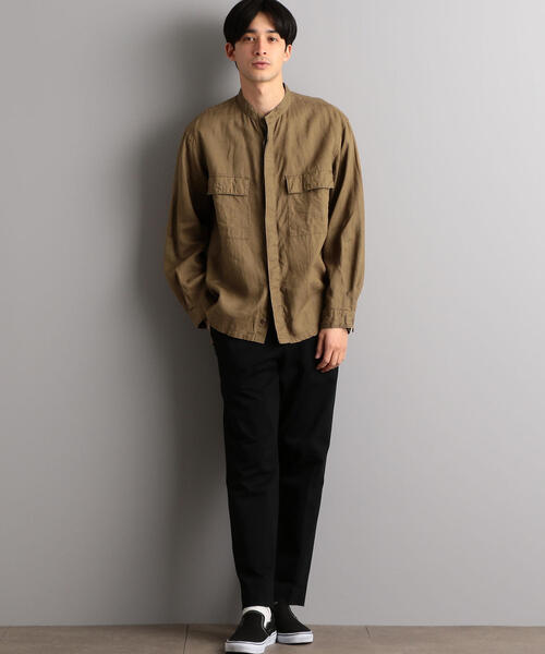 green label relaxing（グリーンレーベルリラクシング）の「SC フレンチリネン ミリタリーバンドシャツ（シャツ/ブラウス・メンズ・その他1/オフホワイト/ブラック/ベージュ/その他2・M/L/XL/S）」の9枚目の写真