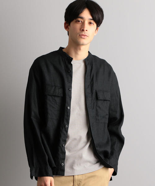 green label relaxing（グリーンレーベルリラクシング）の「SC フレンチリネン ミリタリーバンドシャツ（シャツ/ブラウス・メンズ・その他1/オフホワイト/ブラック/ベージュ/その他2・M/L/XL/S）」の20枚目の写真